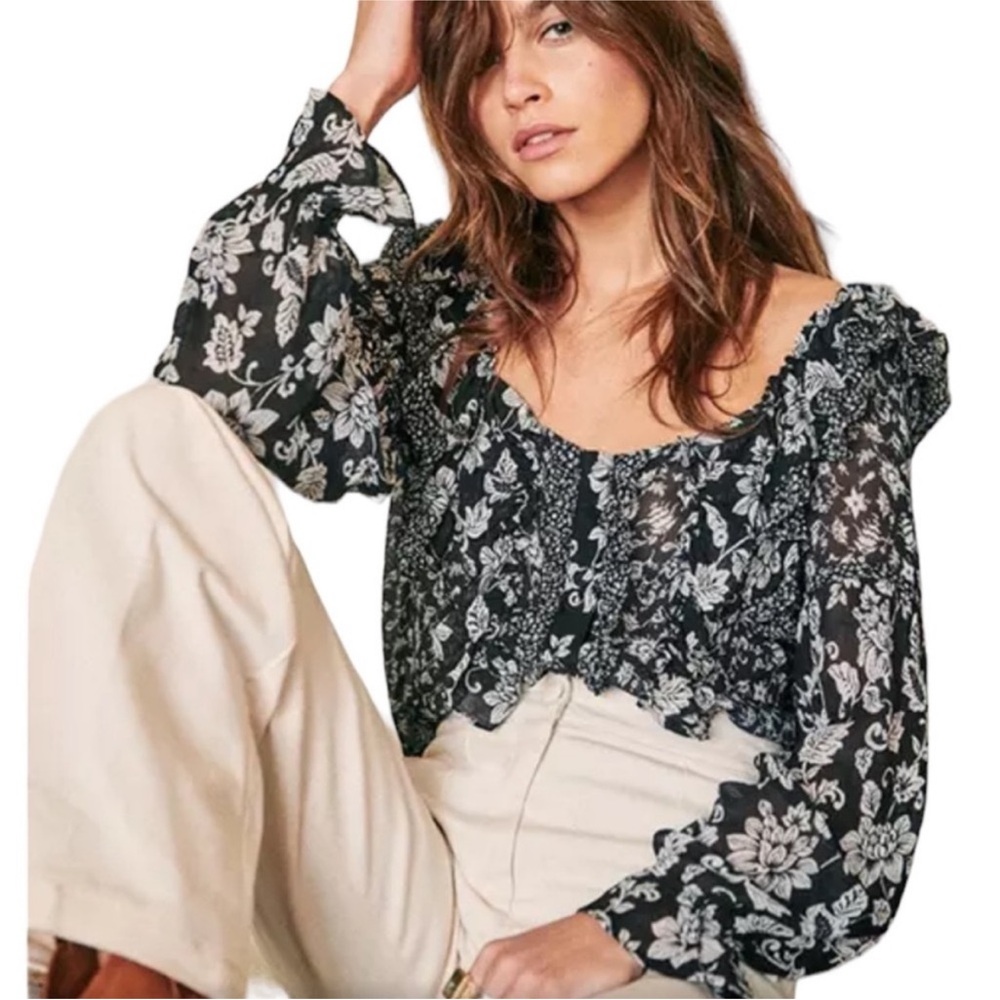 Sezane Jihane Floral Patchwork Ruffle Blouse - image 1